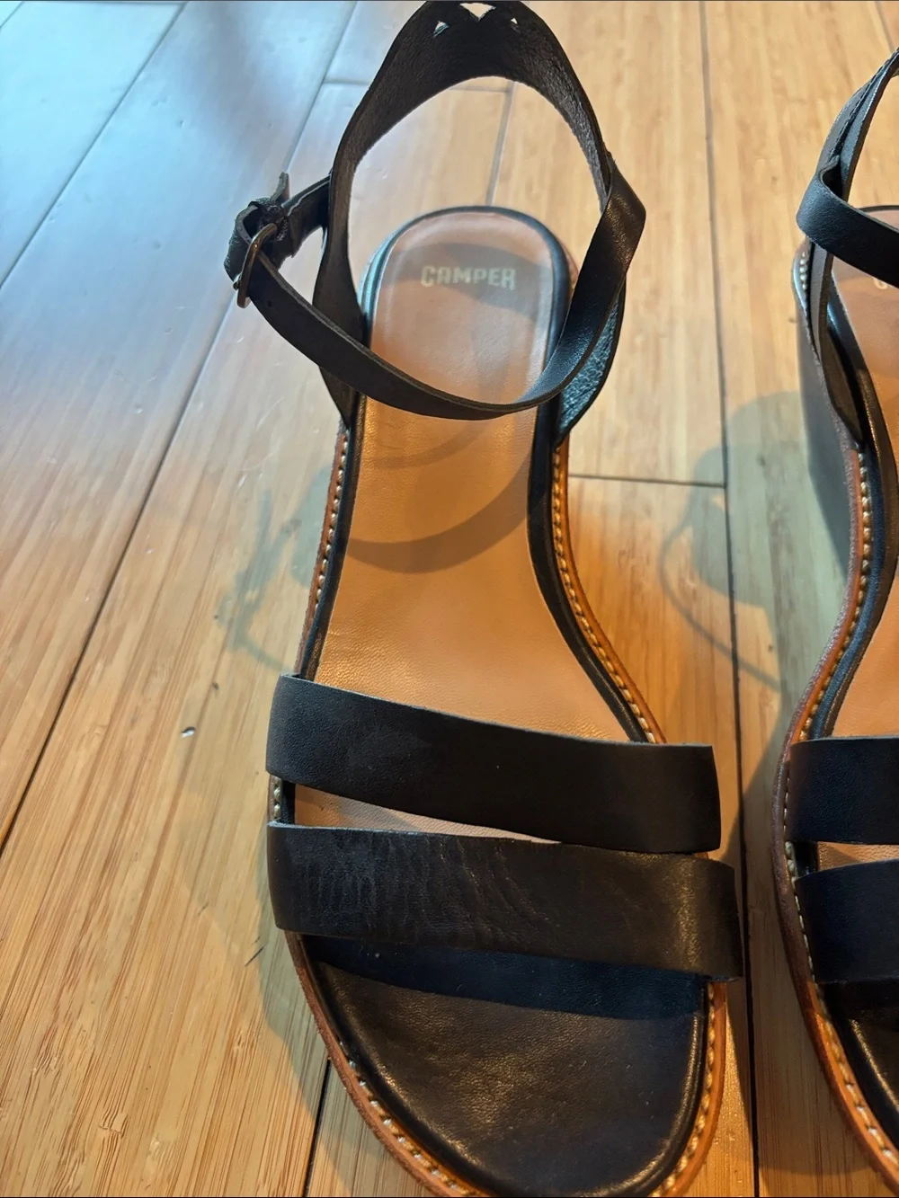 Camper Women's Black Leather Ankle-Strap Sandals